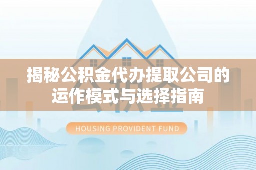仁武揭秘公积金代办提取公司的运作模式与选择指南